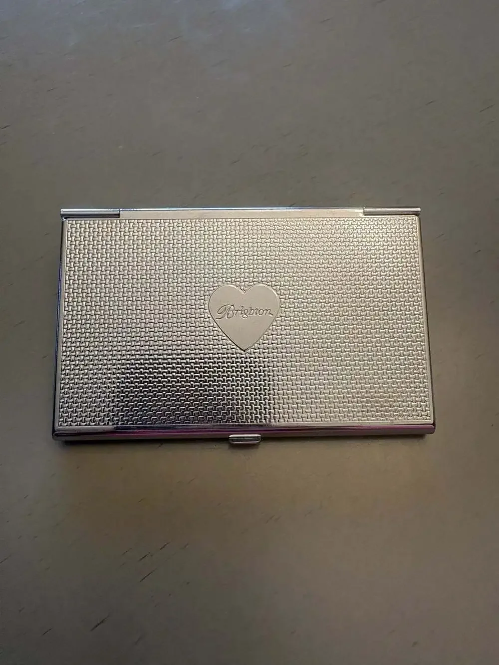 Brighton Love Beat Business Card Case Black Croc Leather Silver Heart